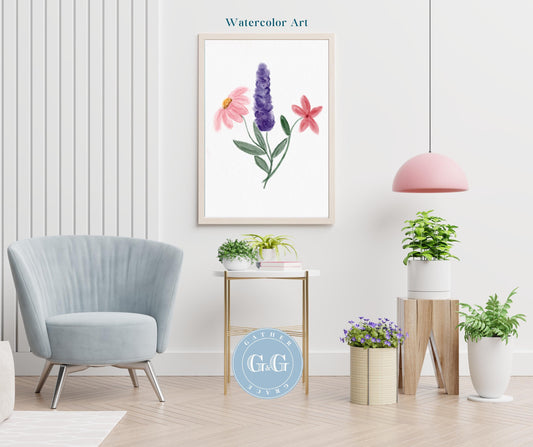 Hand Drawn Soft Watercolor Wildflower Art – Digital Wall Art Download (8×10, 300 DPI)