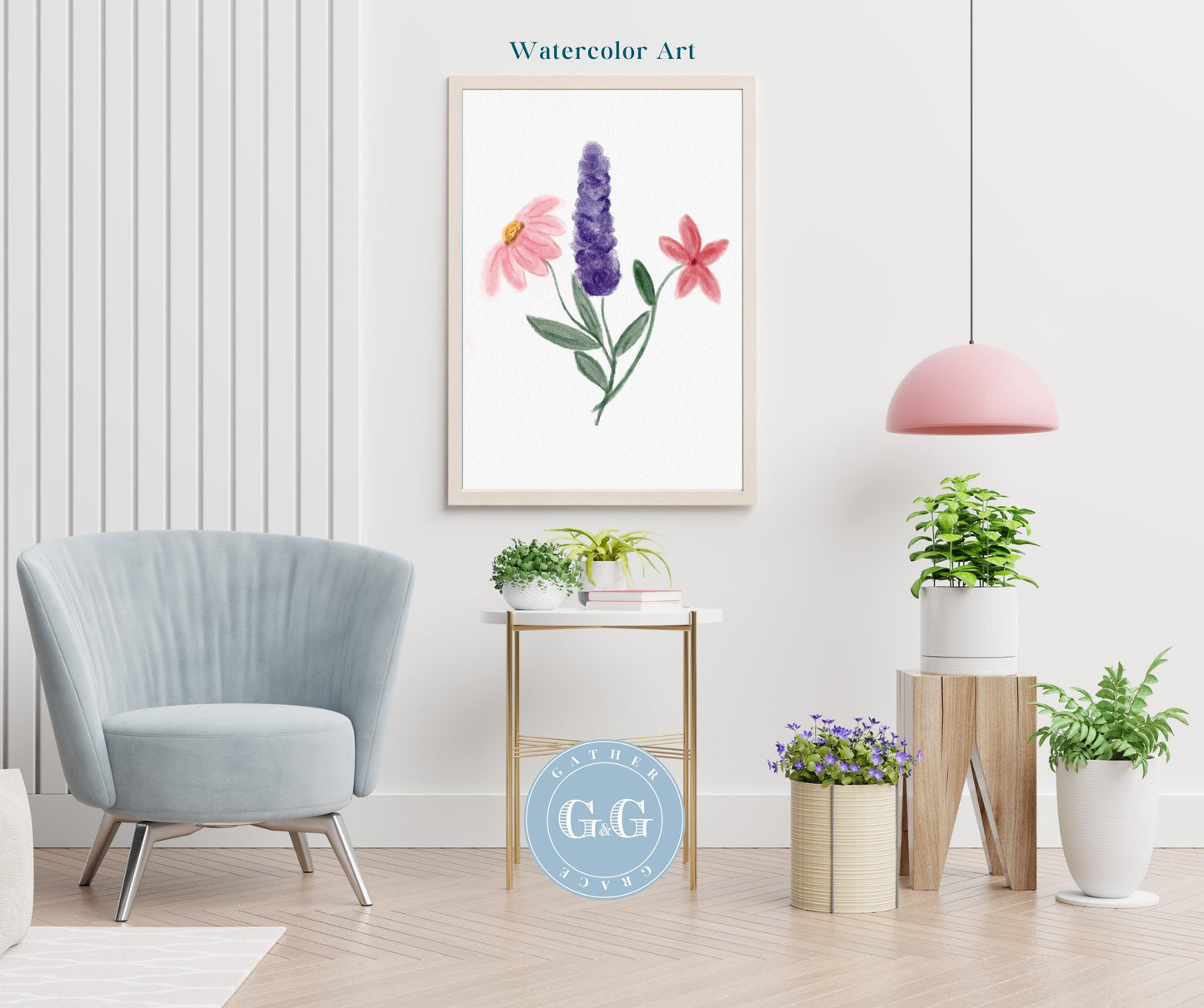 Hand Drawn Soft Watercolor Wildflower Art – Digital Wall Art Download (8×10, 300 DPI)