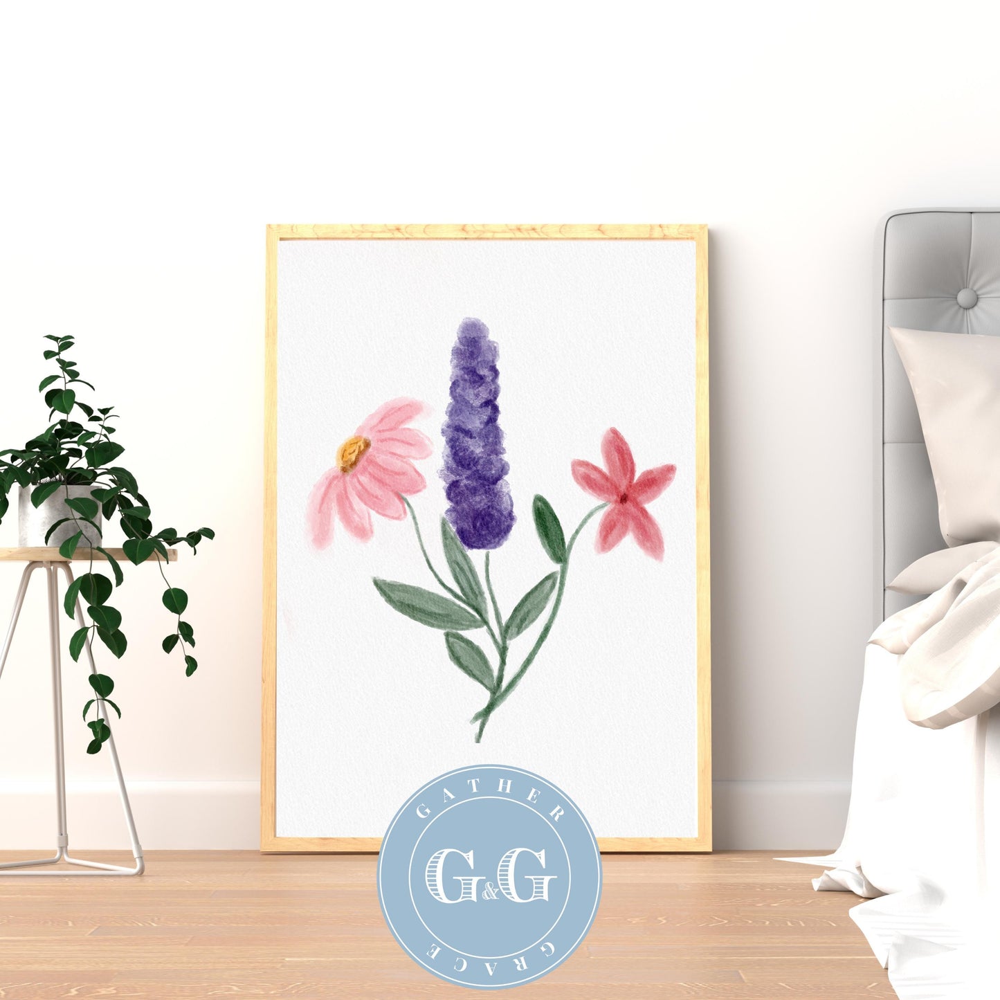 Hand Drawn Soft Watercolor Wildflower Art – Digital Wall Art Download (8×10, 300 DPI)