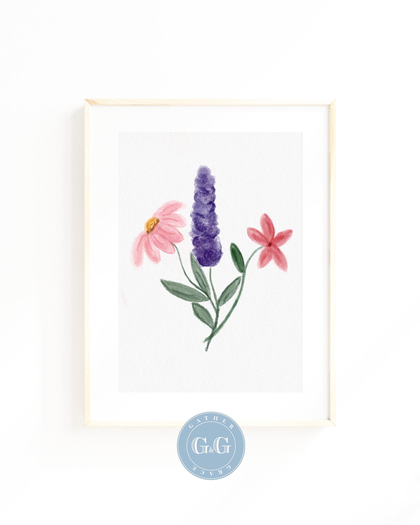 Hand Drawn Soft Watercolor Wildflower Art – Digital Wall Art Download (8×10, 300 DPI)