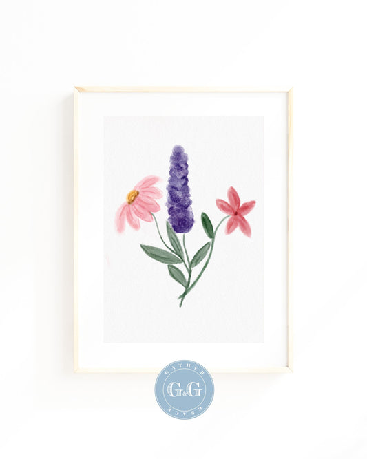 Hand Drawn Soft Watercolor Wildflower Art – Digital Wall Art Download (8×10, 300 DPI)
