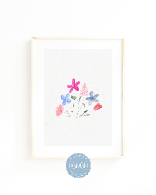 Hand Drawn Watercolor Floral Art – Digital Wall Art Download (8×10, 300 DPI)
