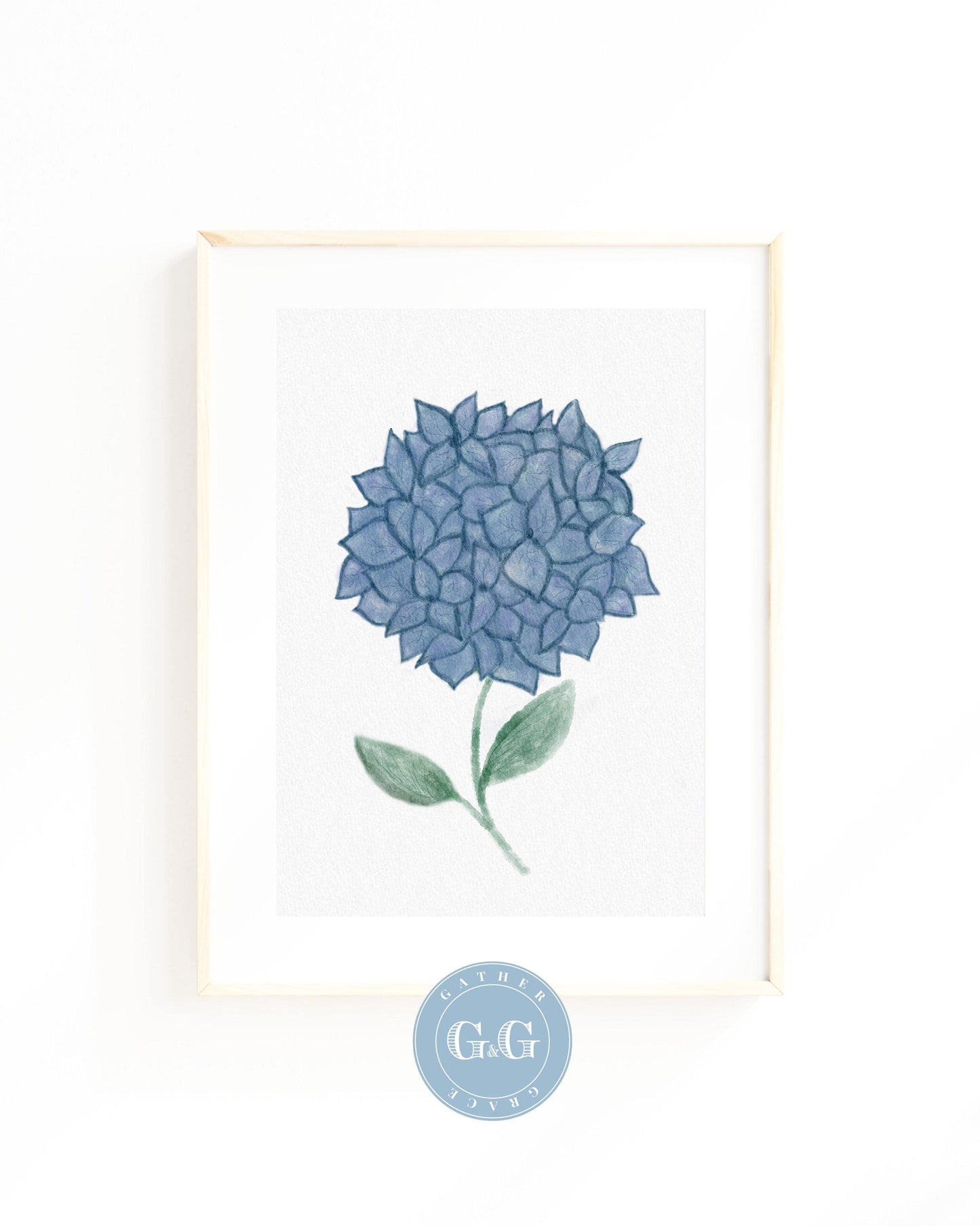Hand Drawn Blue Hydrangea Watercolor Art – Digital Wall Art Download (8×10, 300 DPI)