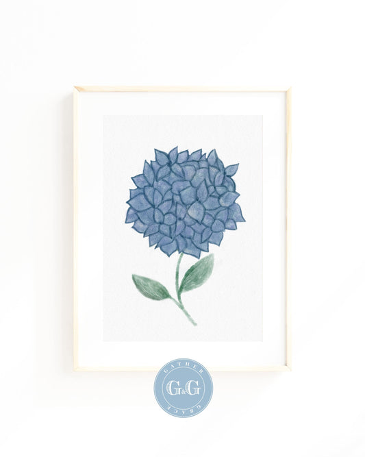 Hand Drawn Blue Hydrangea Watercolor Art – Digital Wall Art Download (8×10, 300 DPI)