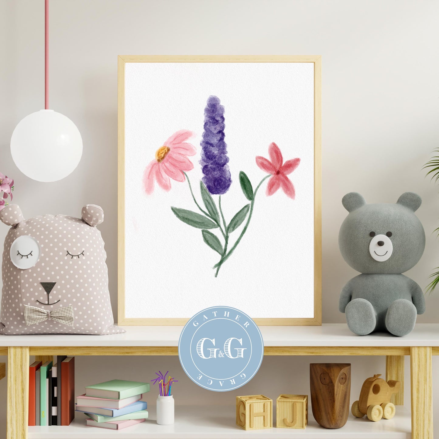 Hand Drawn Soft Watercolor Wildflower Art – Digital Wall Art Download (8×10, 300 DPI)
