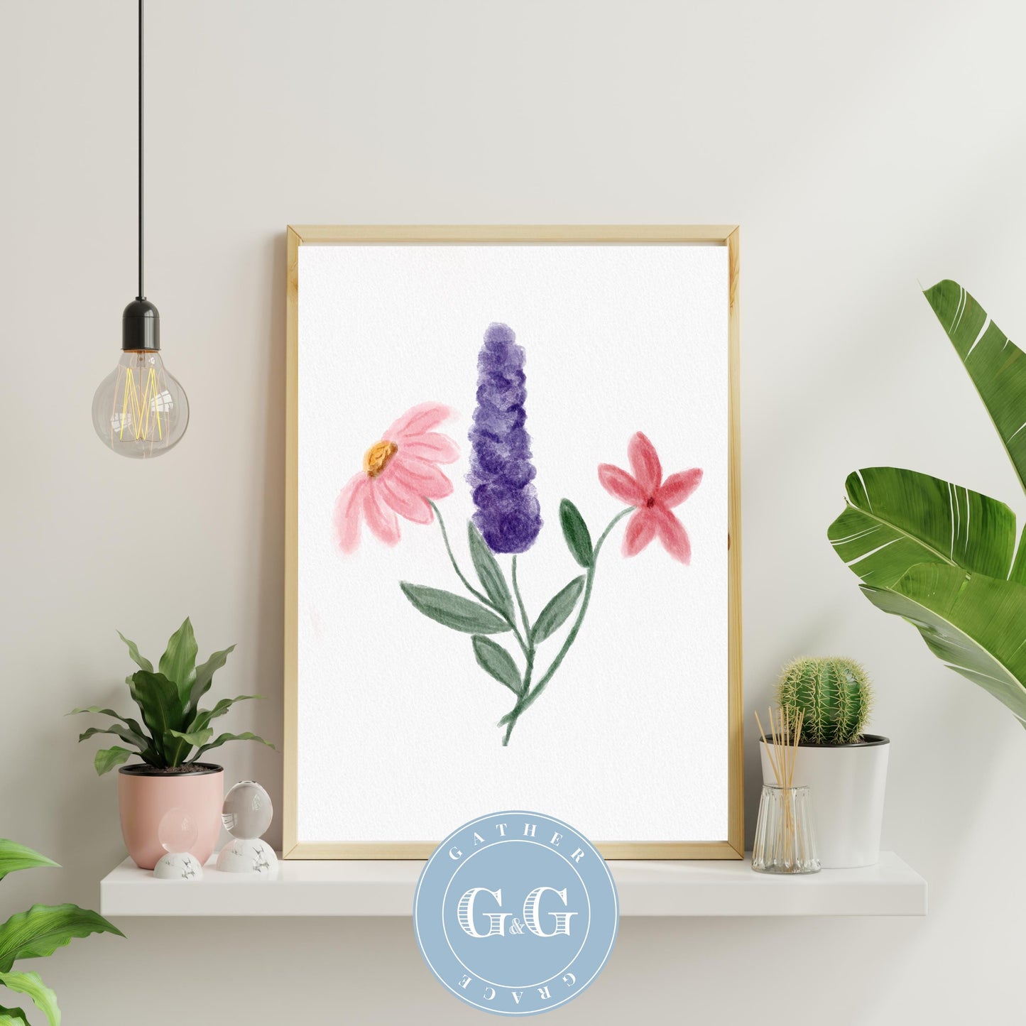 Hand Drawn Soft Watercolor Wildflower Art – Digital Wall Art Download (8×10, 300 DPI)